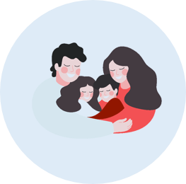 Mother and Father embracing daughter and son